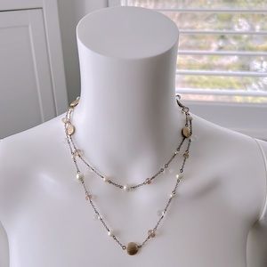 RW&CO. Gold Pearl Long Chain Beaded Necklace Clasp Closure Delicate Jewellery